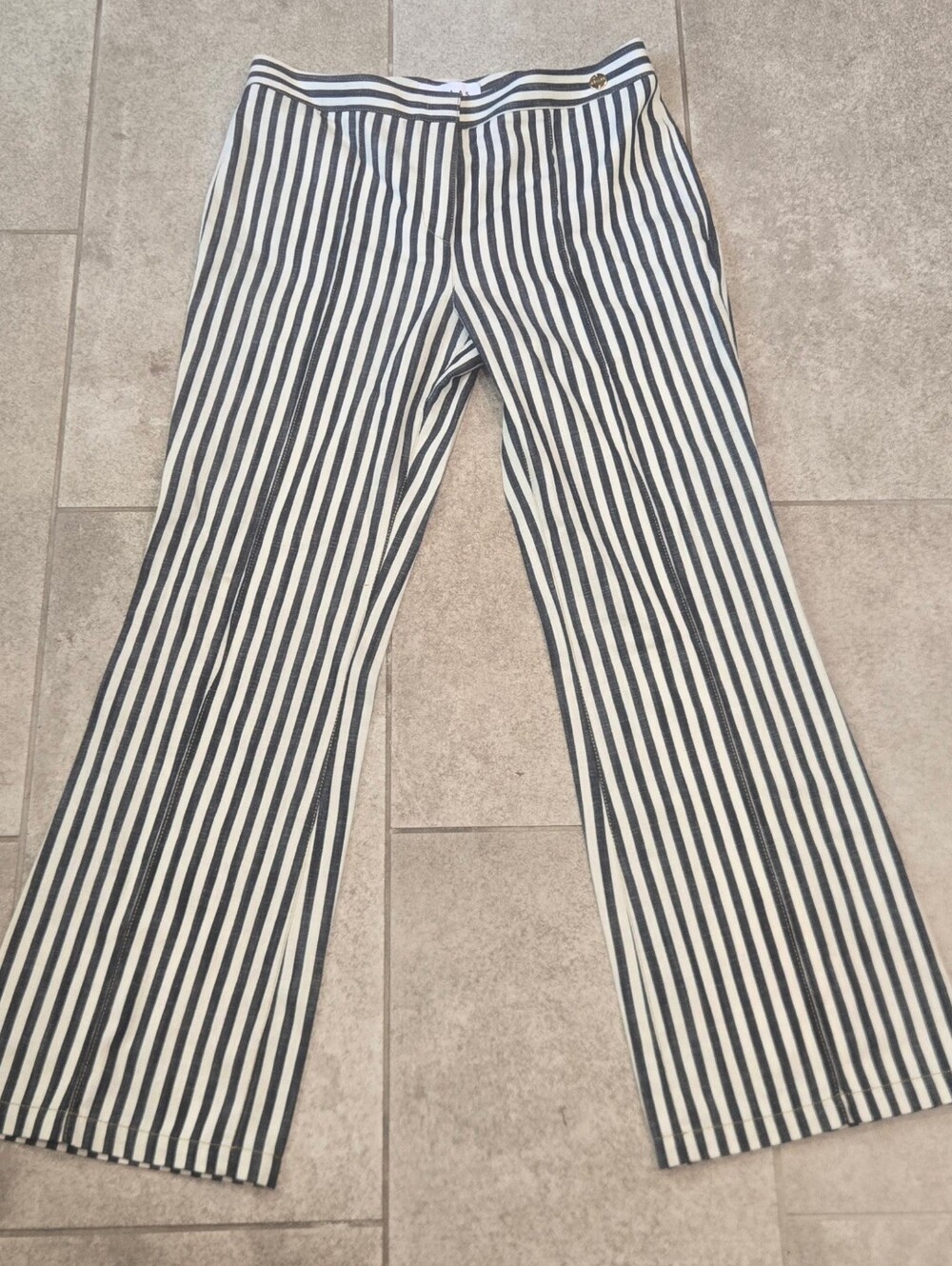 Callas Milano Lola Striped Denim Crop Flare Pants 46 10